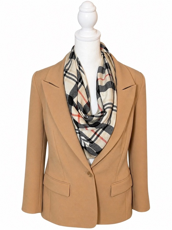 Accessories - Plaid Infinity Scarf - Black, White, Red, Tan